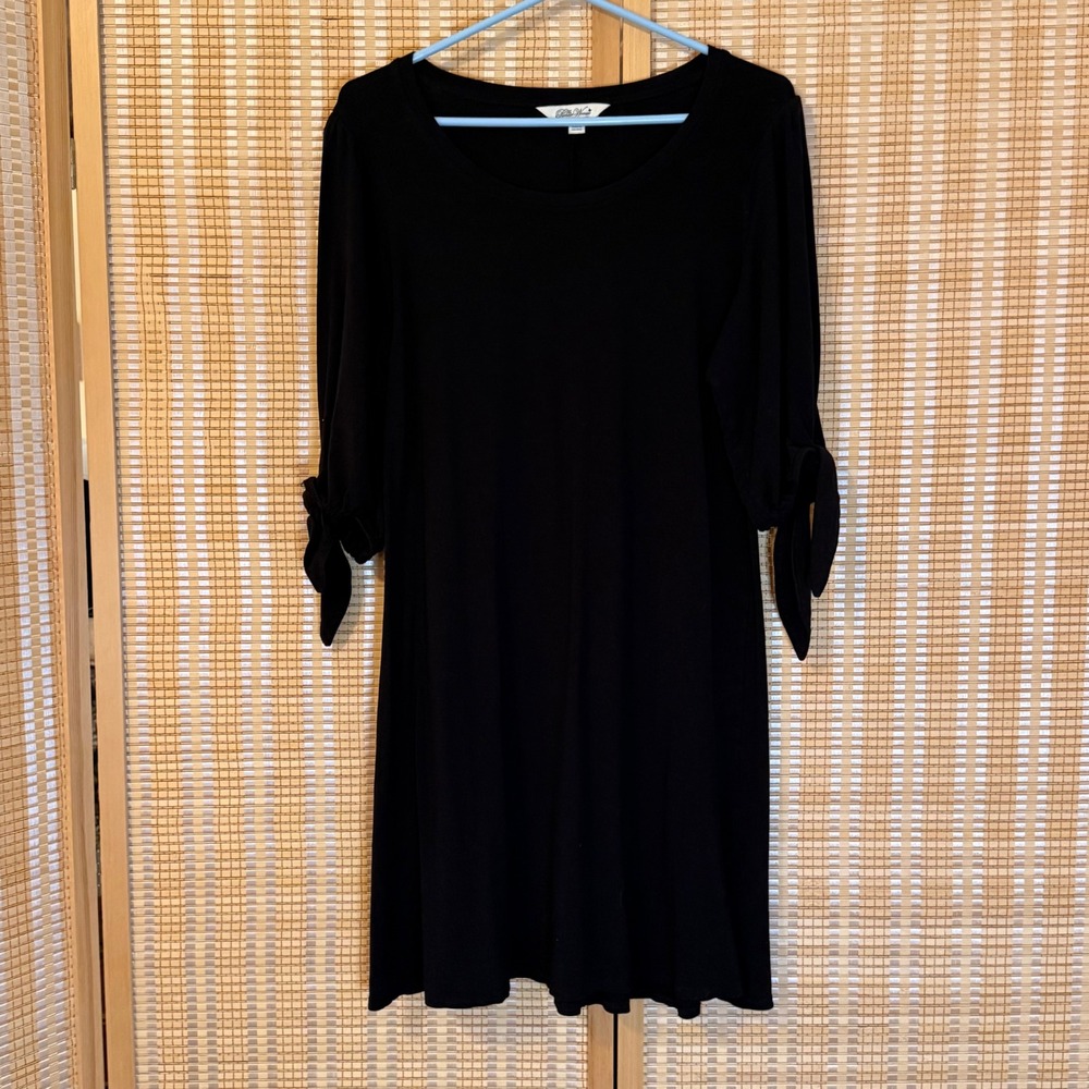 The Pioneer Woman Black Knit Shift Dress Tie Sleeve Scoop Neck Large Whimsigoth